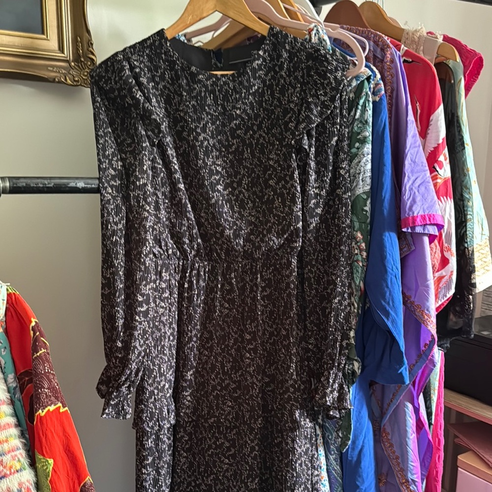Black Sequin Embellished Long Sleeve Dress